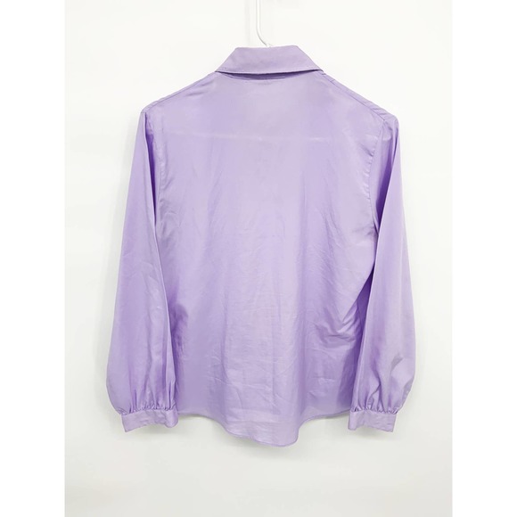 Vintage Korean Lavender Pleated Collared Blouse Button Up Long Sleeve Size 12 - Picture 3 of 5